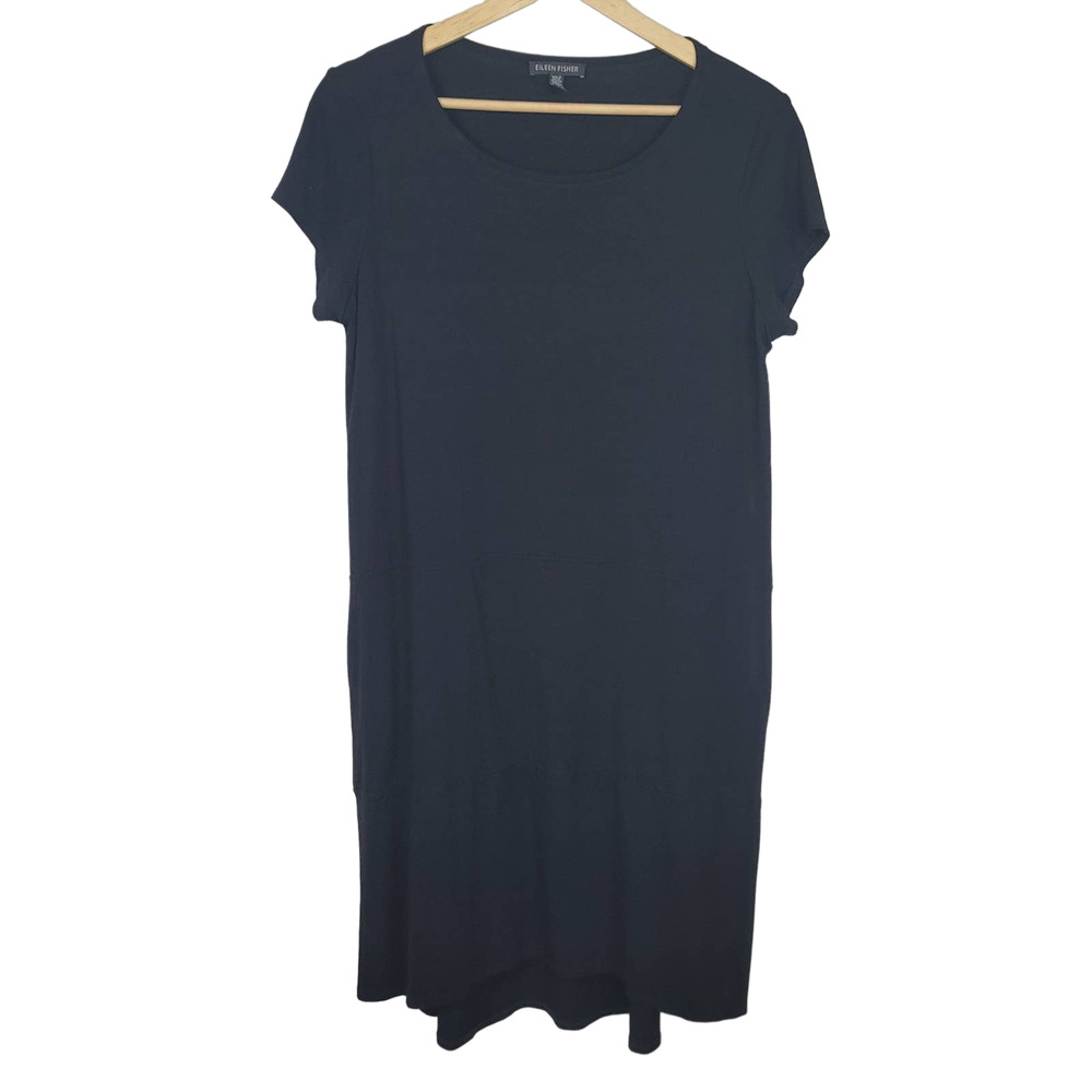 Eileen Fisher Black Short Sleeve Top Shirt Dress Jersey Knit #361